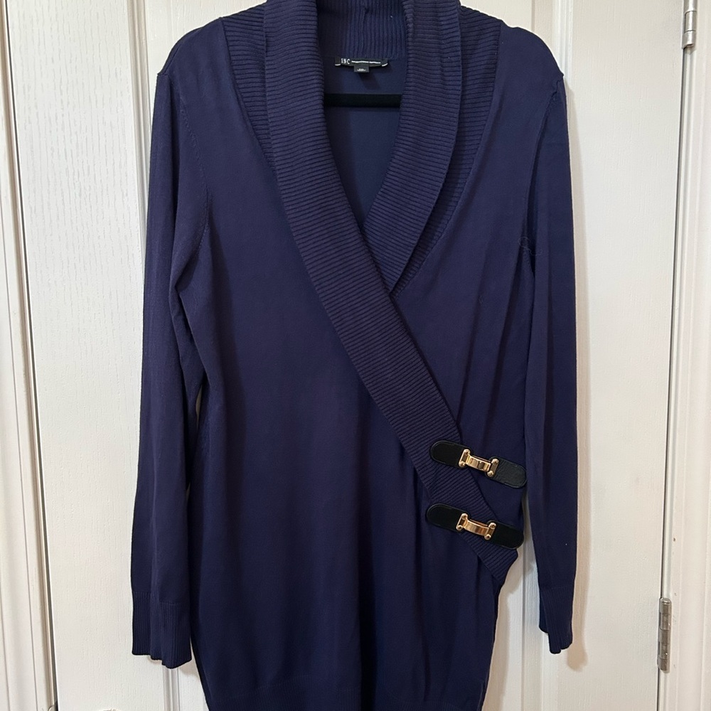 INC International Concepts Deep Blue Sweater with Gold Buckles
